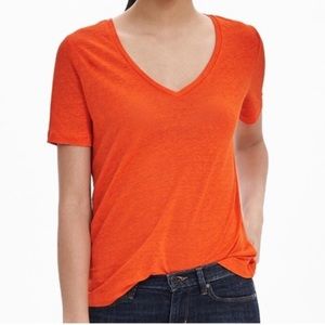 Banana Republic Orange Linen V Neck Top Sz XL